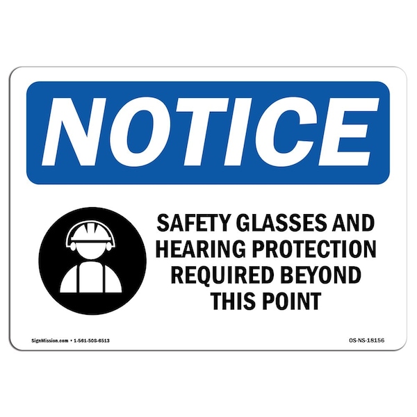 OSHA, Safety Glasses And Hearing Protection With Symbol, 18in X 12in Rigid Plastic, P-1218-L-18156